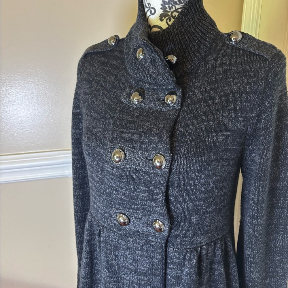 Style Co Cardigan Sweater Band Jacket Grey Double Breasted Military, medium - Picture 2 of 9